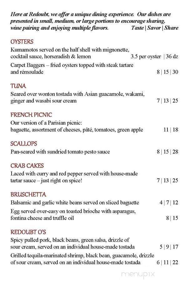 The Redoubt Wine Bar - Garrison, NY menu_pic