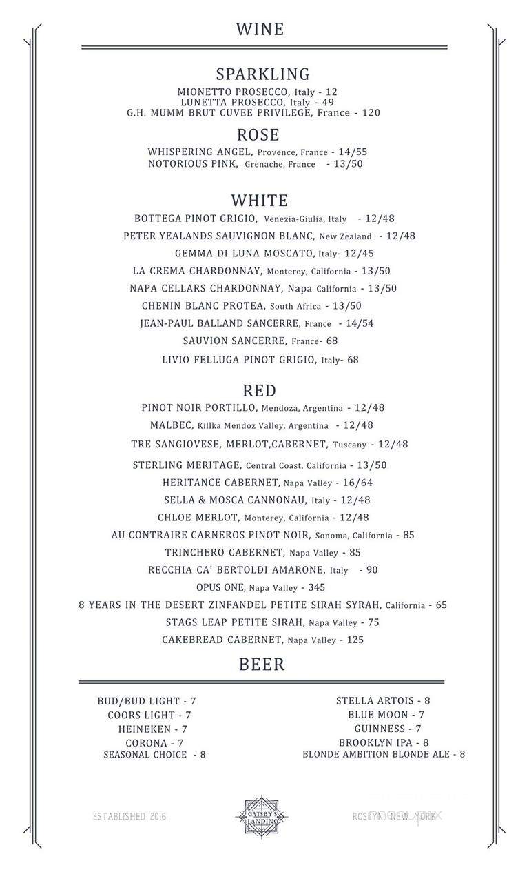 Gatsby's Landing - Roslyn, NY menu_pic
