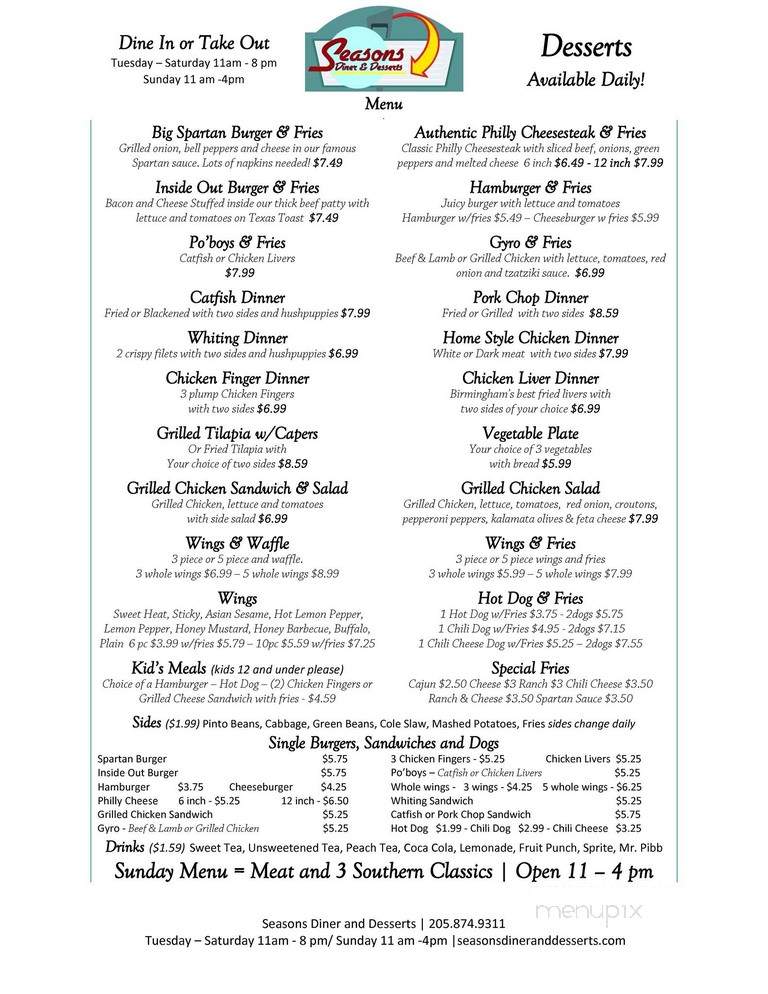 Seasons Diner and Desserts - Pleasant Grove, AL menu_pic