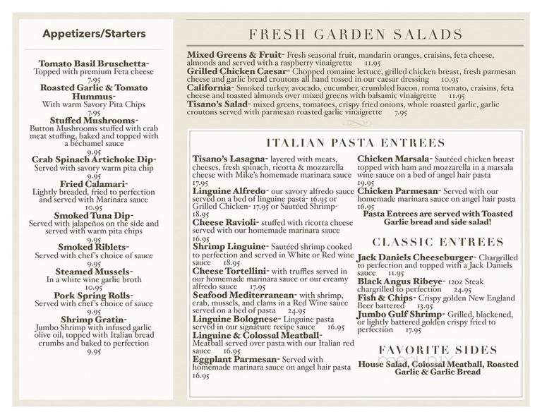 Tisano's Garlic Grill - Niceville, FL menu_pic
