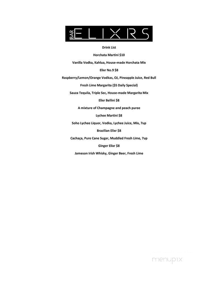 BAR ELIXRS - Honolulu, HI menu_pic