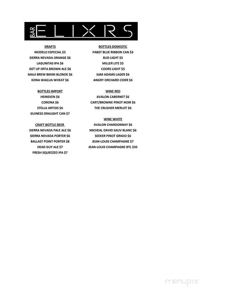 BAR ELIXRS - Honolulu, HI menu_pic