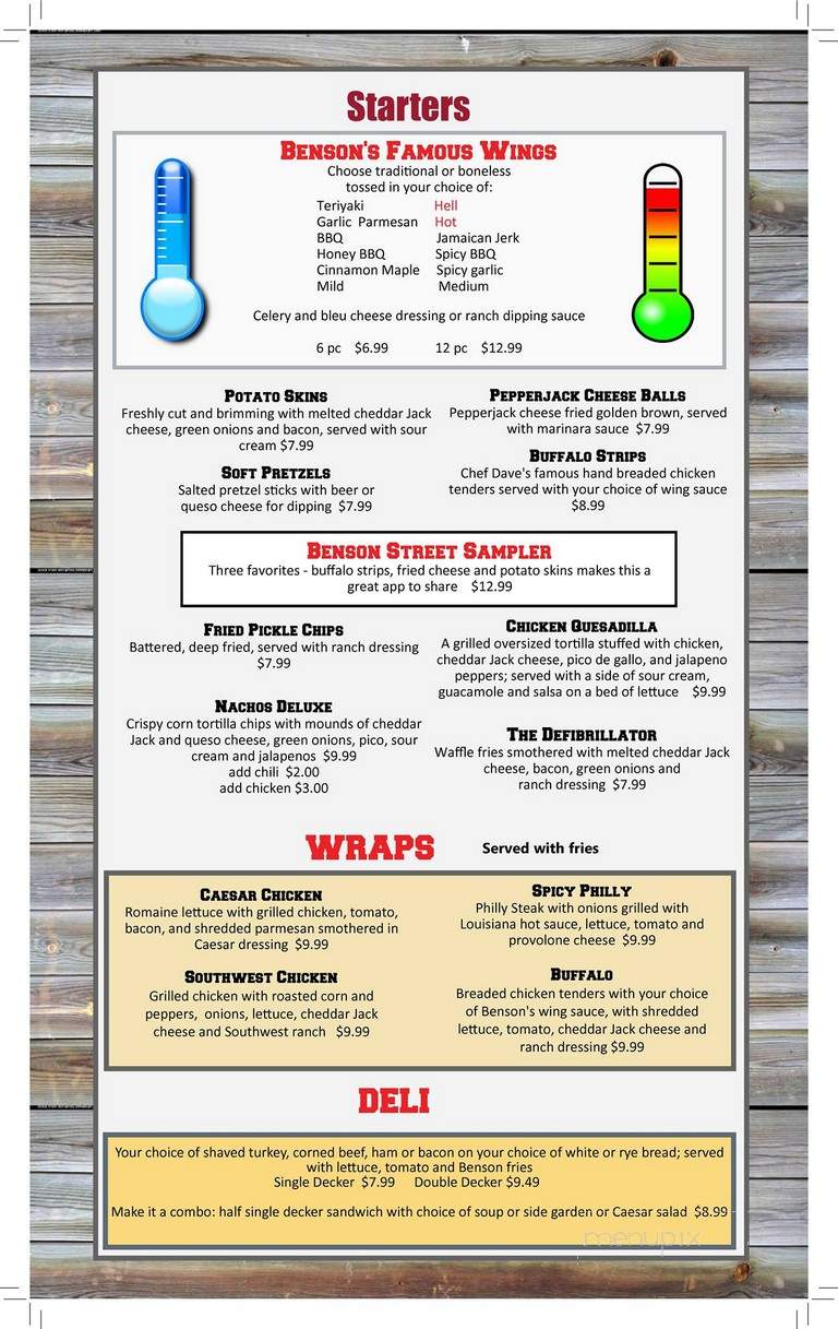 Benson's Tavern - Reading, OH menu_pic