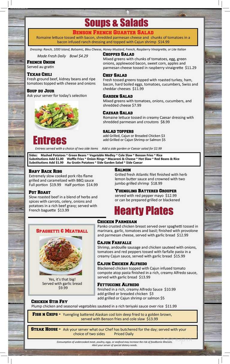 Benson's Tavern - Reading, OH menu_pic