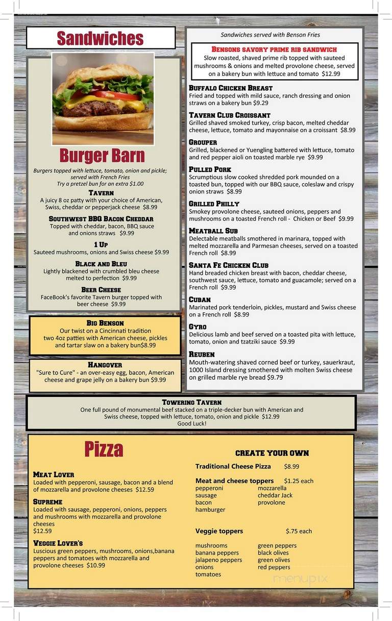 Benson's Tavern - Reading, OH menu_pic