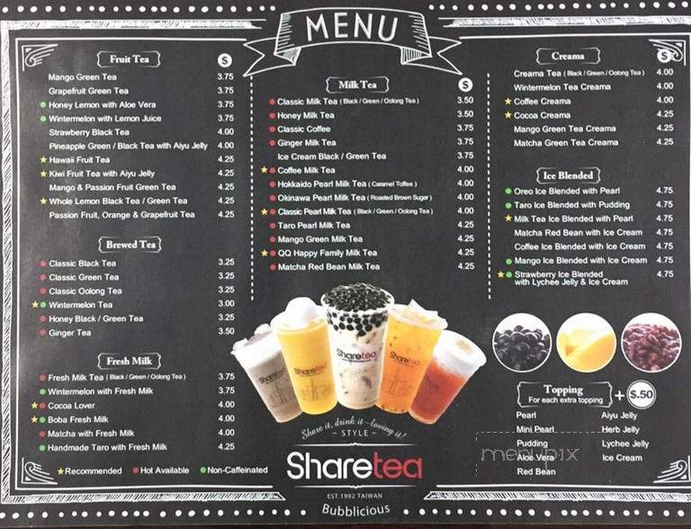 Sharetea - Sacramento, CA menu_pic