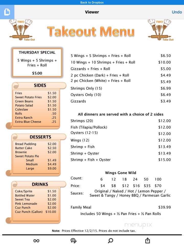 Two Cooking Cousins - Jacksonville, FL menu_pic
