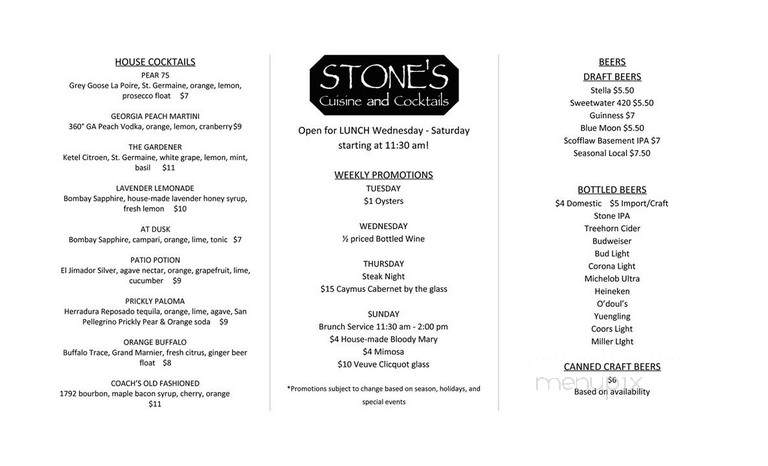Stone's Cuisine & Cocktails - Johns Creek, GA menu_pic