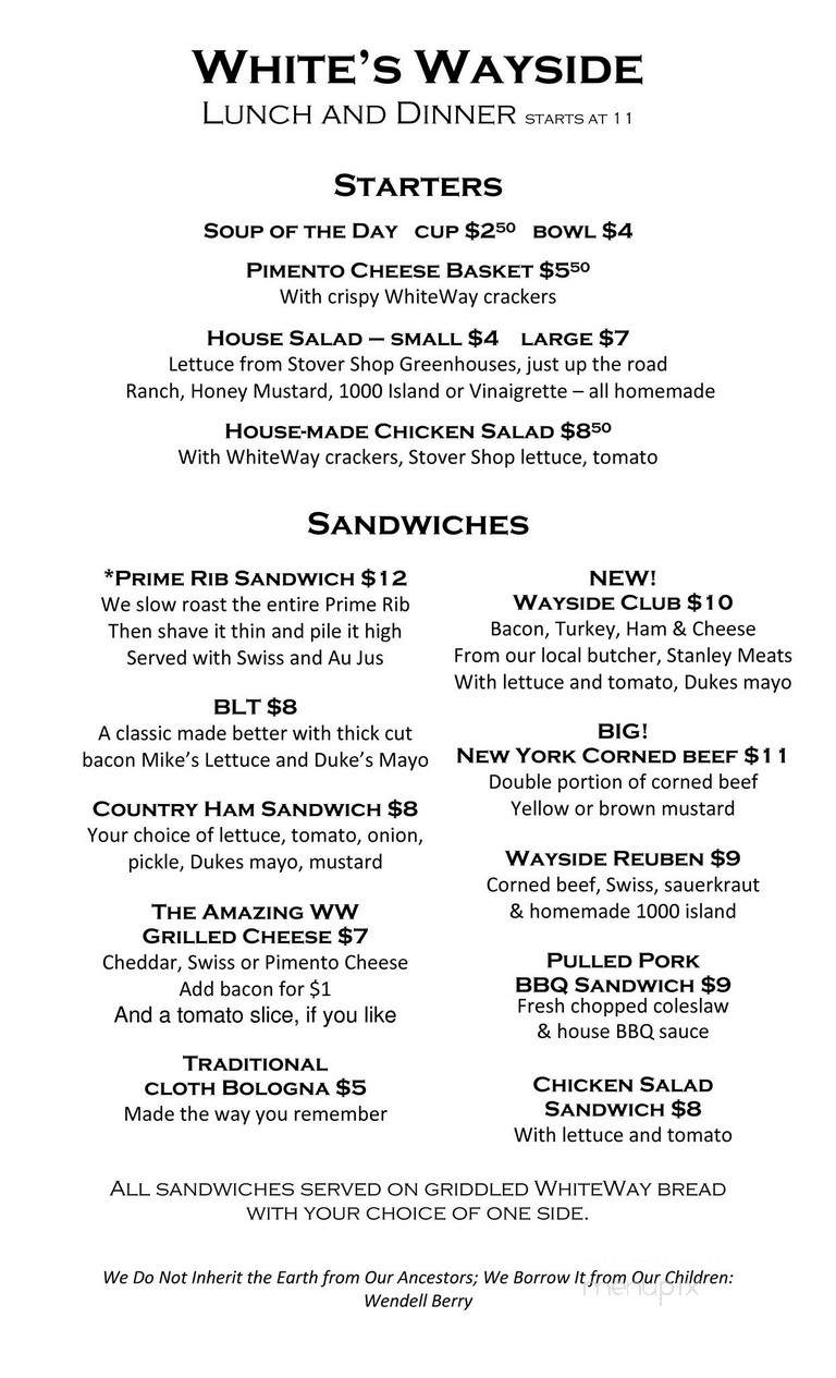 White's Wayside - Churchville, VA menu_pic