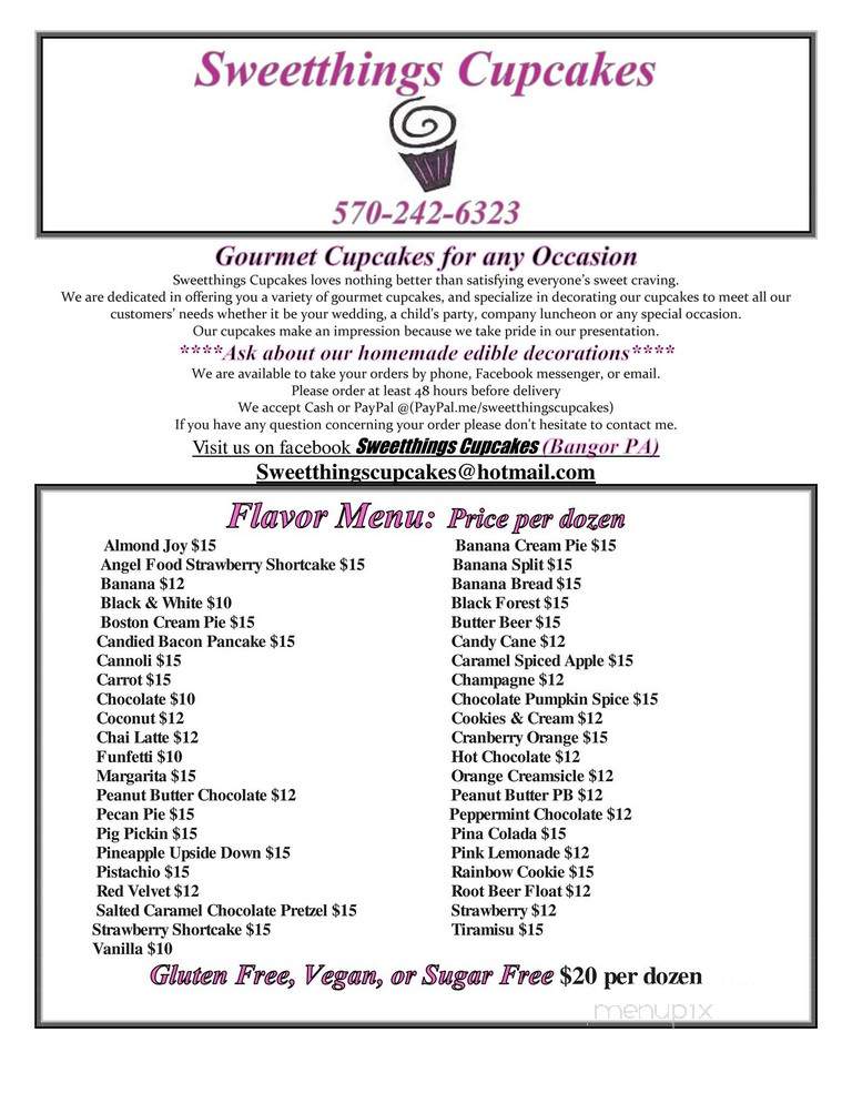 Sweet Things Cupcakes - Bangor, PA menu_pic