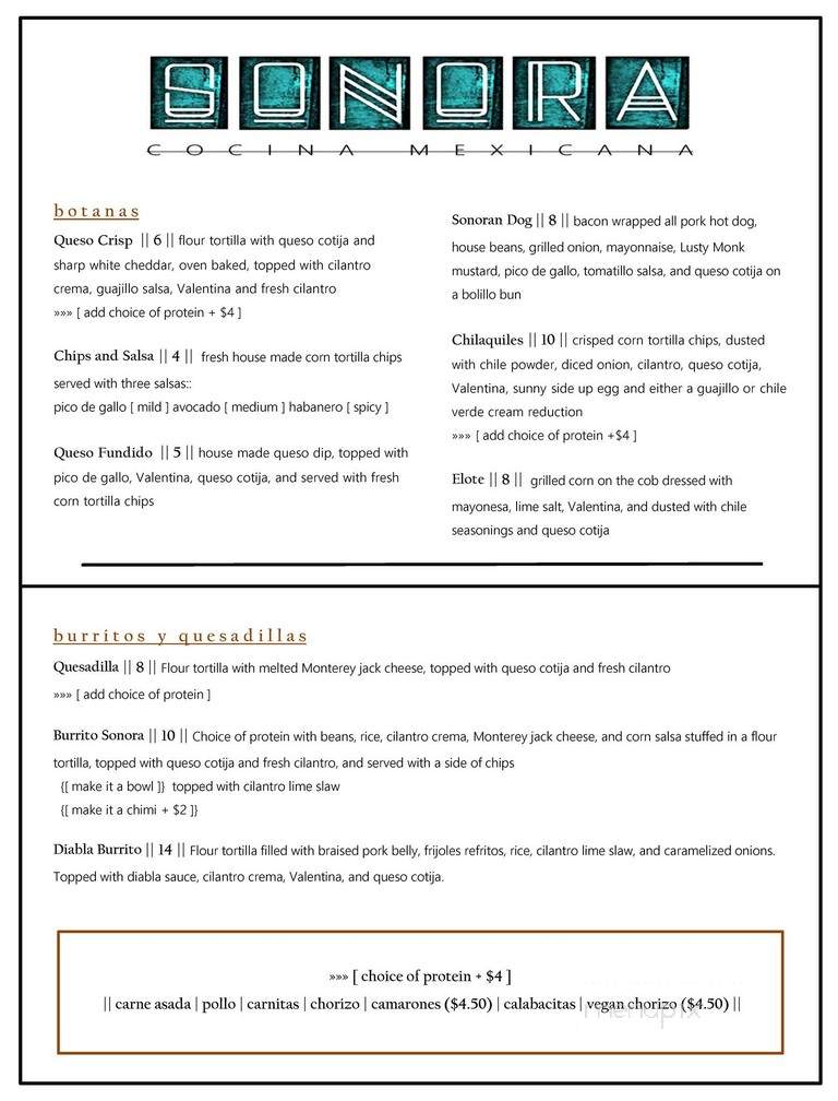 Sonora - Asheville, NC menu_pic