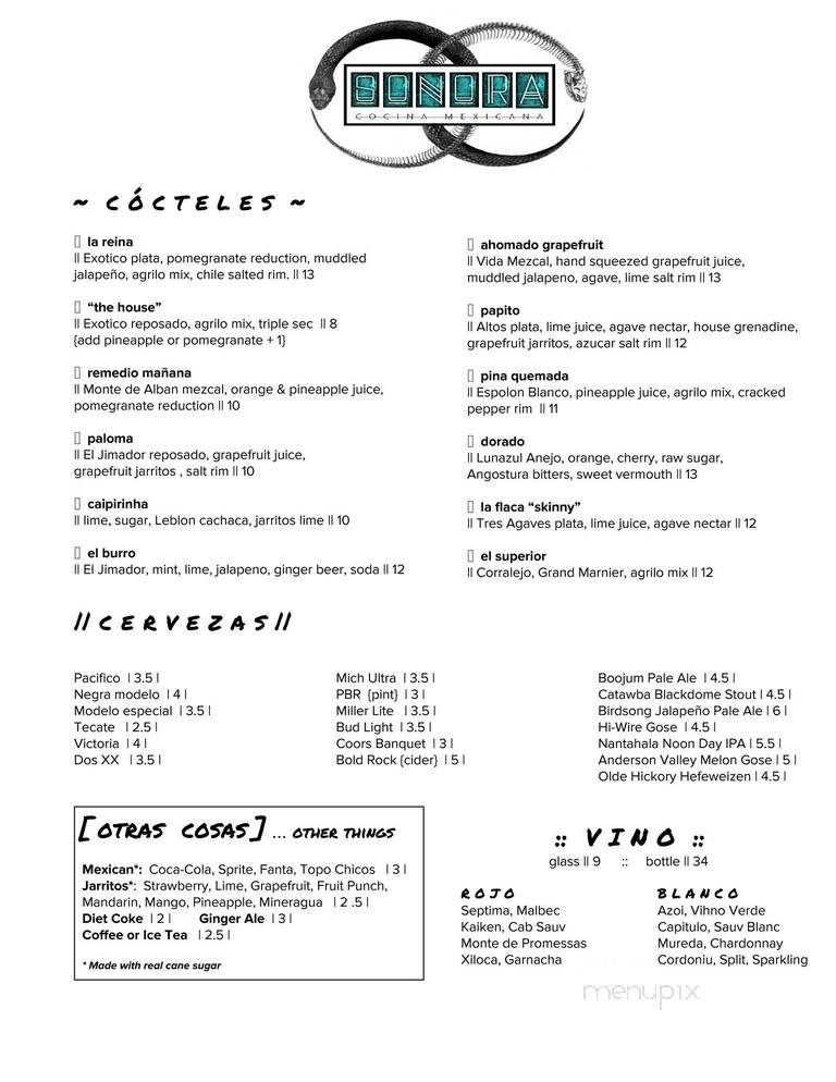 Sonora - Asheville, NC menu_pic