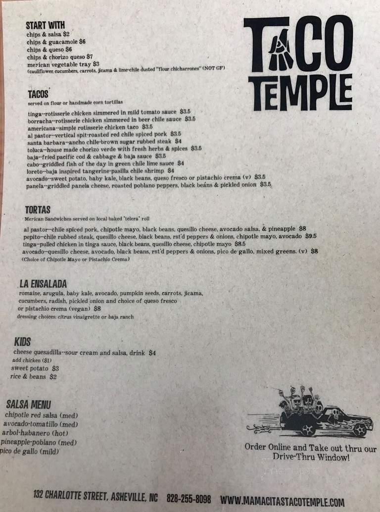 Mamacita's Taco Temple - Asheville, NC menu_pic