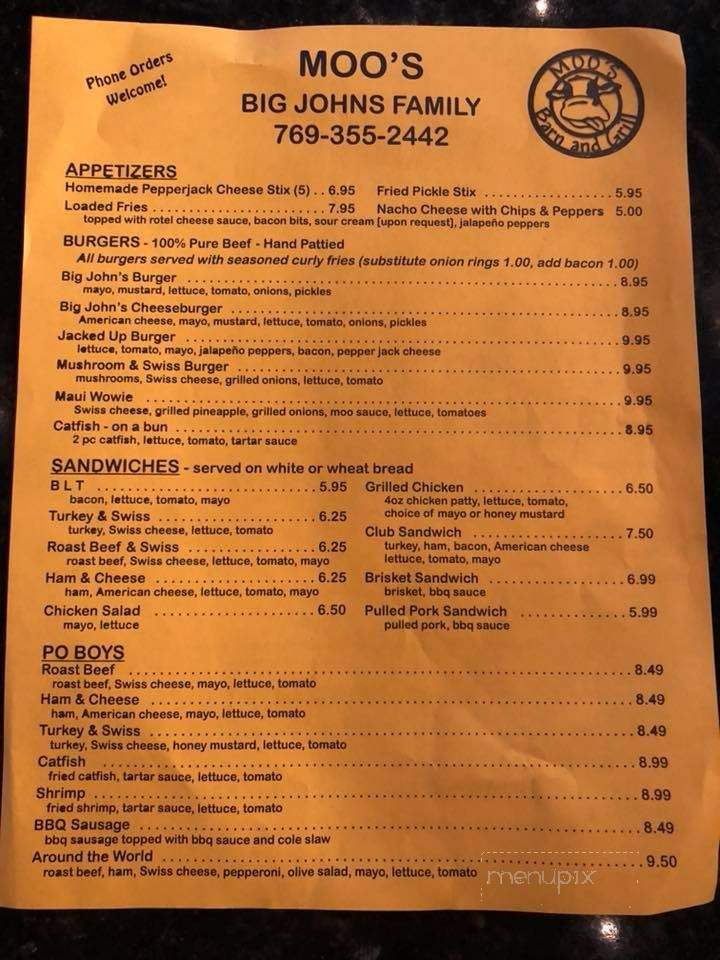 Moo's Barn And Grill - Natchez, MS menu_pic