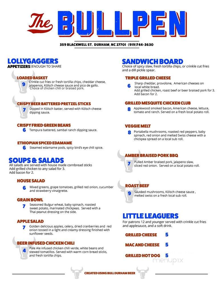 The Bullpen - Durham, NC menu_pic