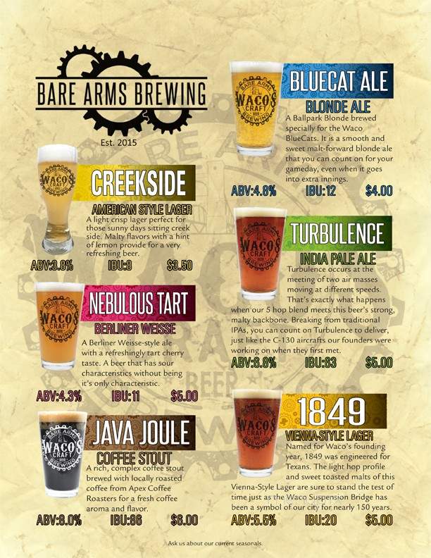 Bare Arms Brewing - Waco, TX menu_pic