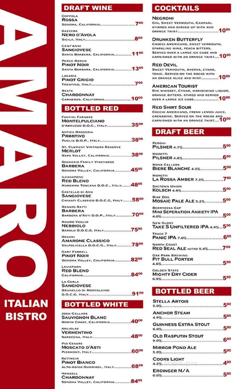 Amaro Bistro And Bar - Sacramento, CA menu_pic