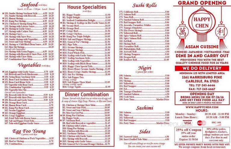 Happy Chen - Carlisle, PA menu_pic