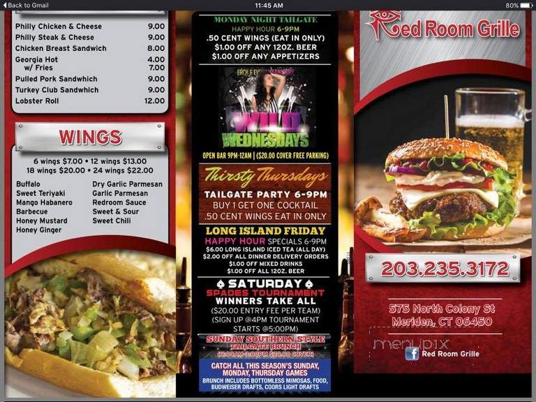 Red Room Grille - Meriden, CT menu_pic