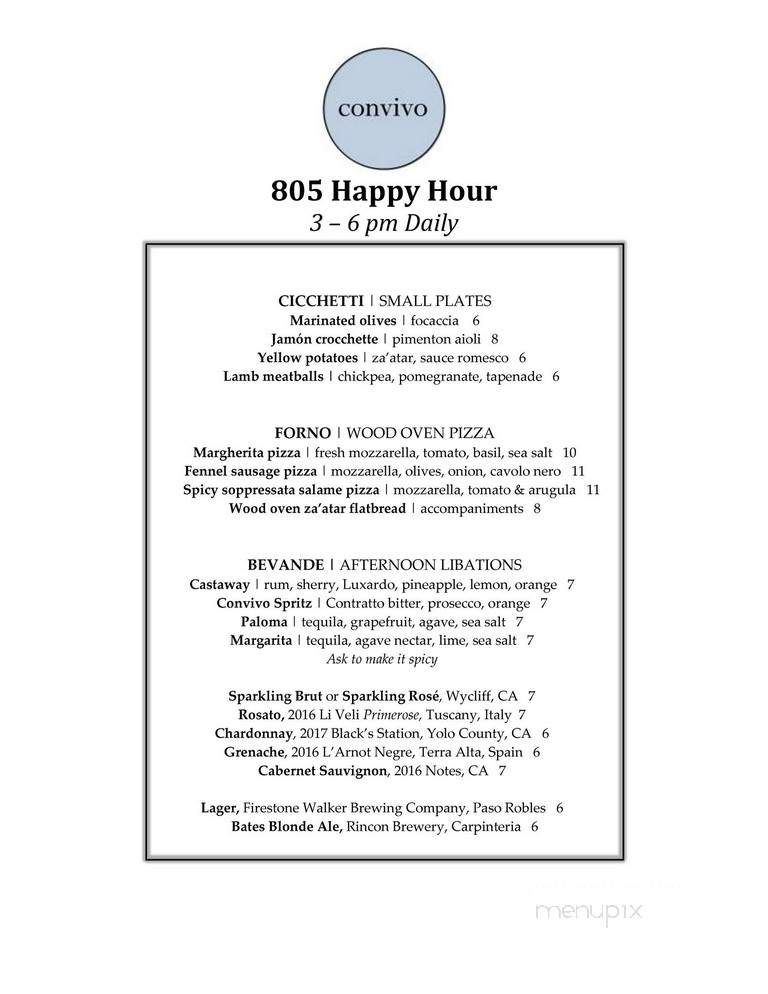 Convivo Restaurant and Bar - Santa Barbara, CA menu_pic