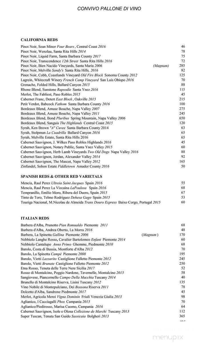 Convivo Restaurant and Bar - Santa Barbara, CA menu_pic