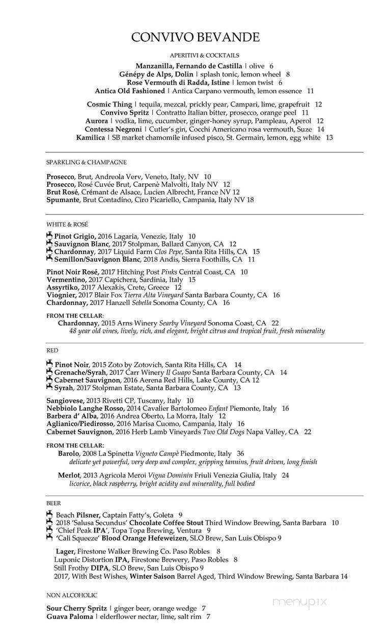 Convivo Restaurant and Bar - Santa Barbara, CA menu_pic