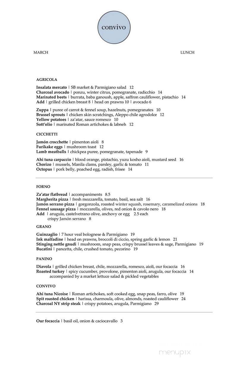 Convivo Restaurant and Bar - Santa Barbara, CA menu_pic