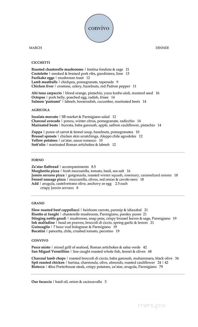 Convivo Restaurant and Bar - Santa Barbara, CA menu_pic