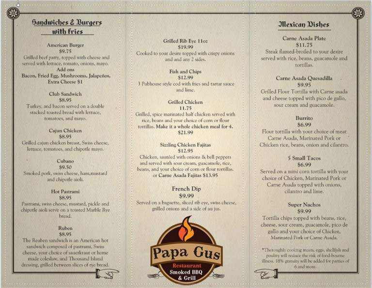 Papa Gus - Leeds, UT menu_pic