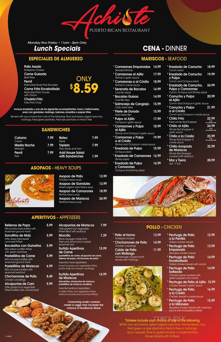 Achiote Puerto Rican Restaurant - Orlando, FL menu_pic