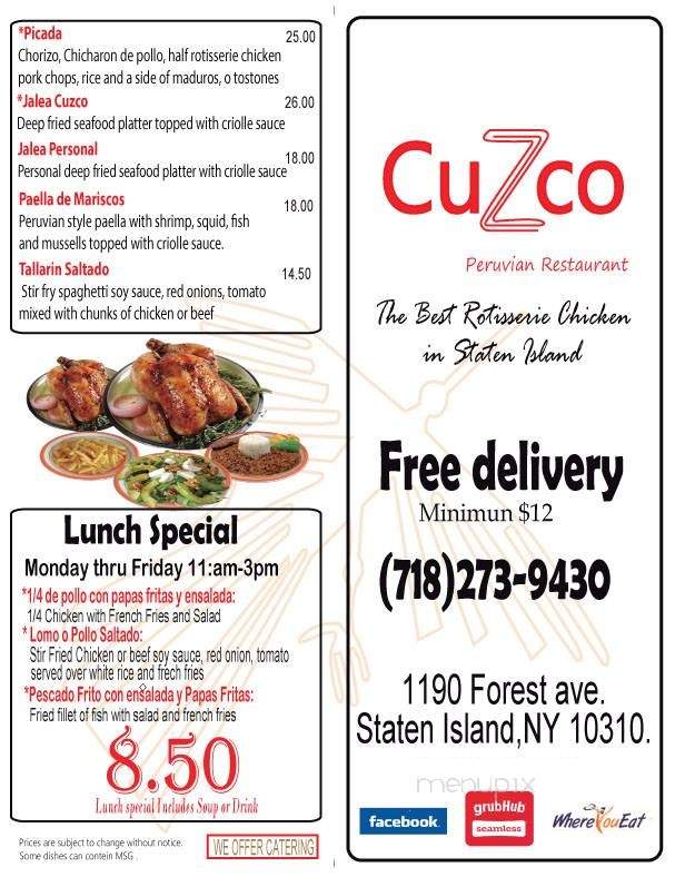 Cuzco Peruvian Restaurant - Staten Island, NY menu_pic