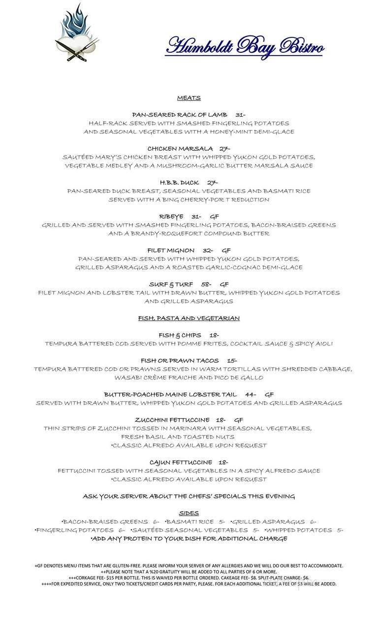 Humboldt Bay Bistro - Eureka, CA menu_pic