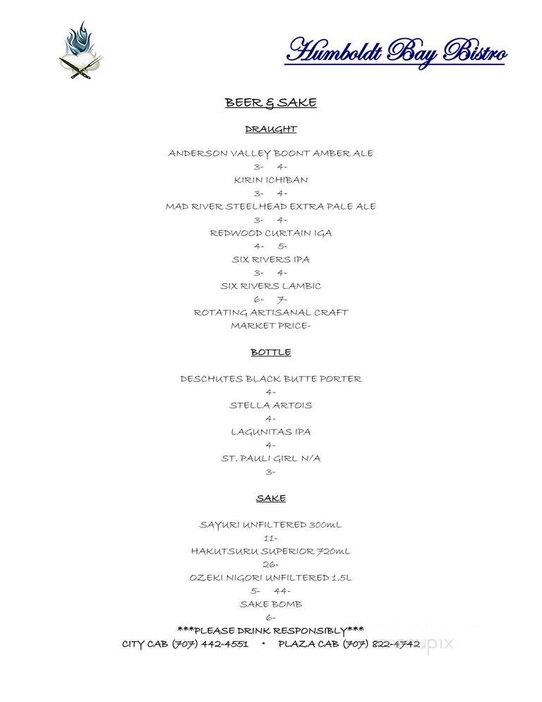 Humboldt Bay Bistro - Eureka, CA menu_pic