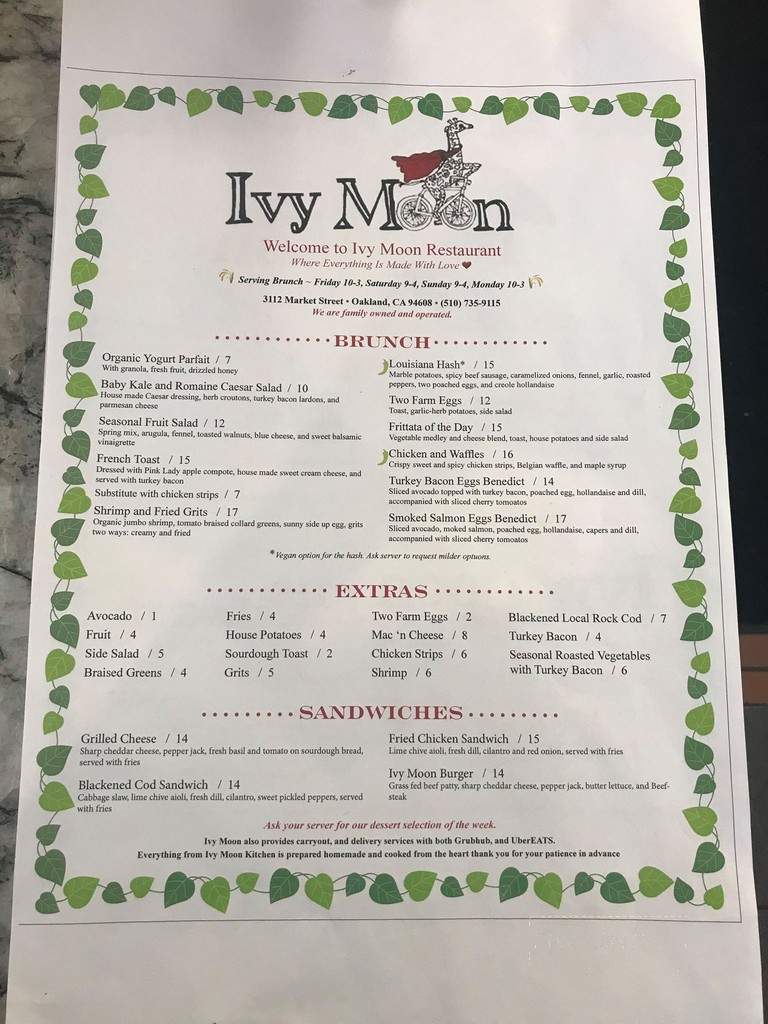 Ivy Moon Restaurant - Oakland, CA menu_pic