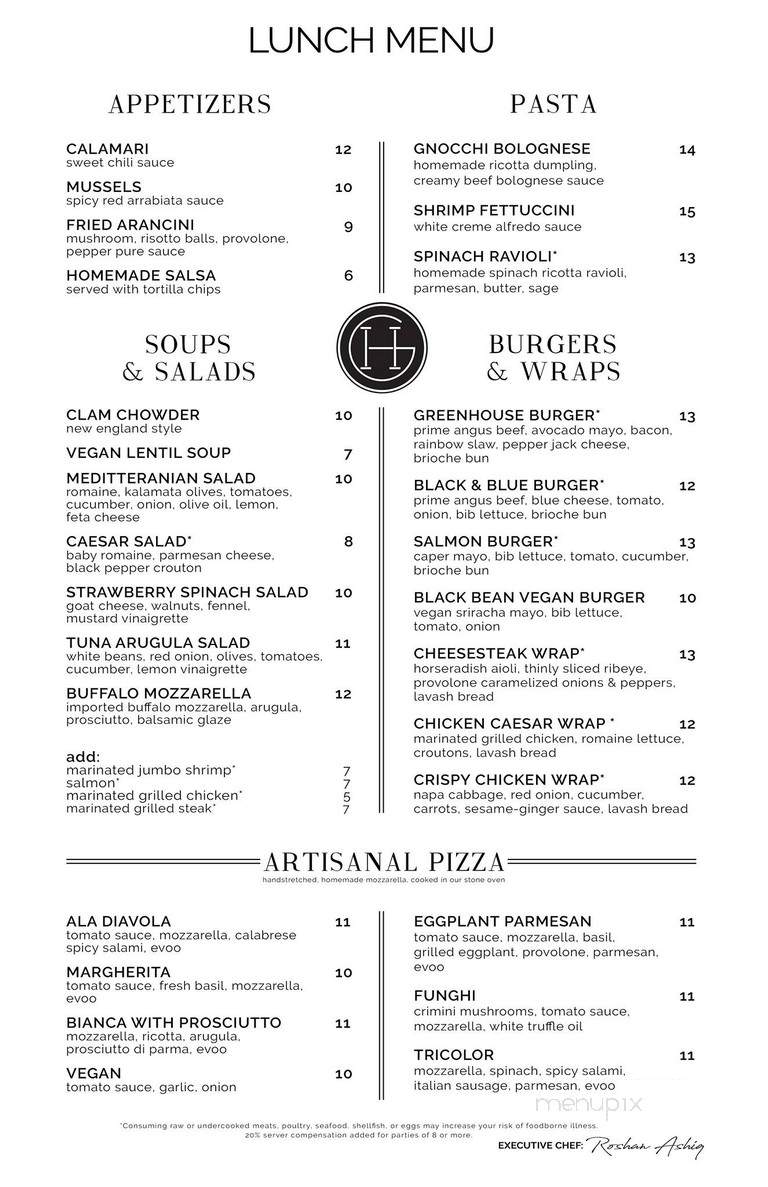Greenhouse Bistro - Vienna, VA menu_pic
