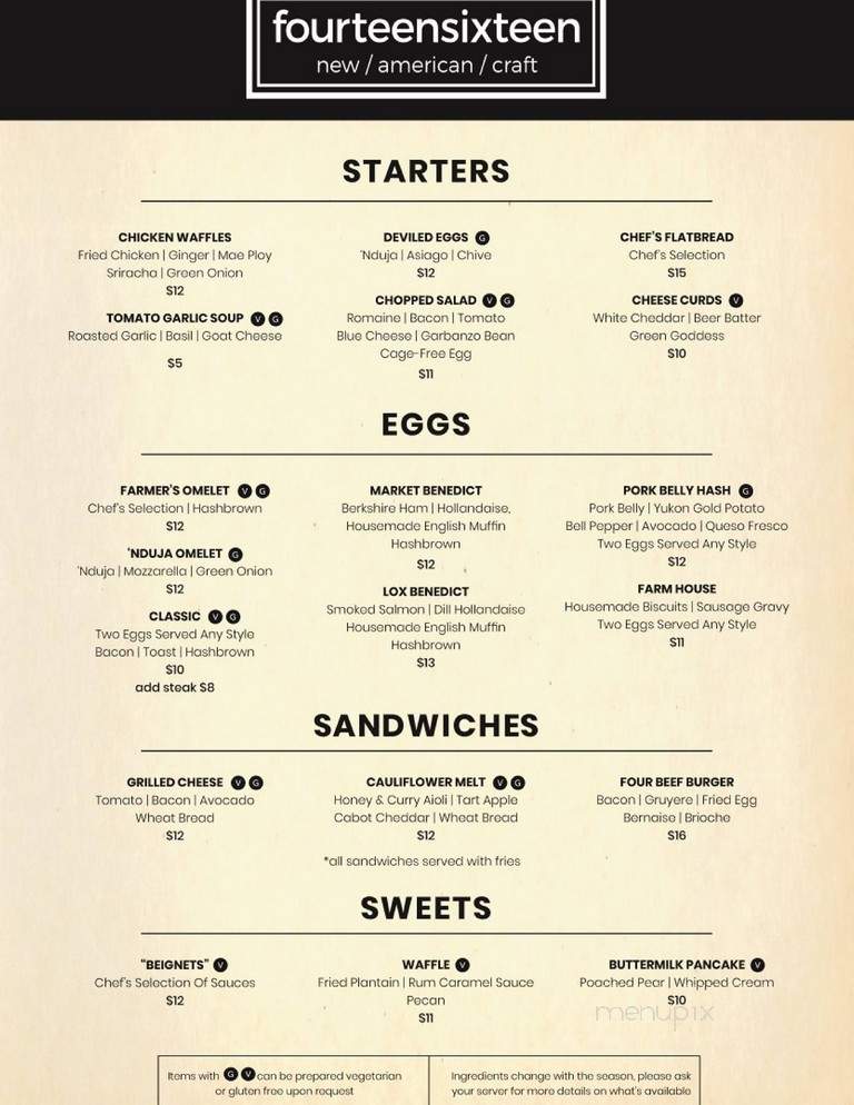 Fourteen Sixteen - La Grange, IL menu_pic