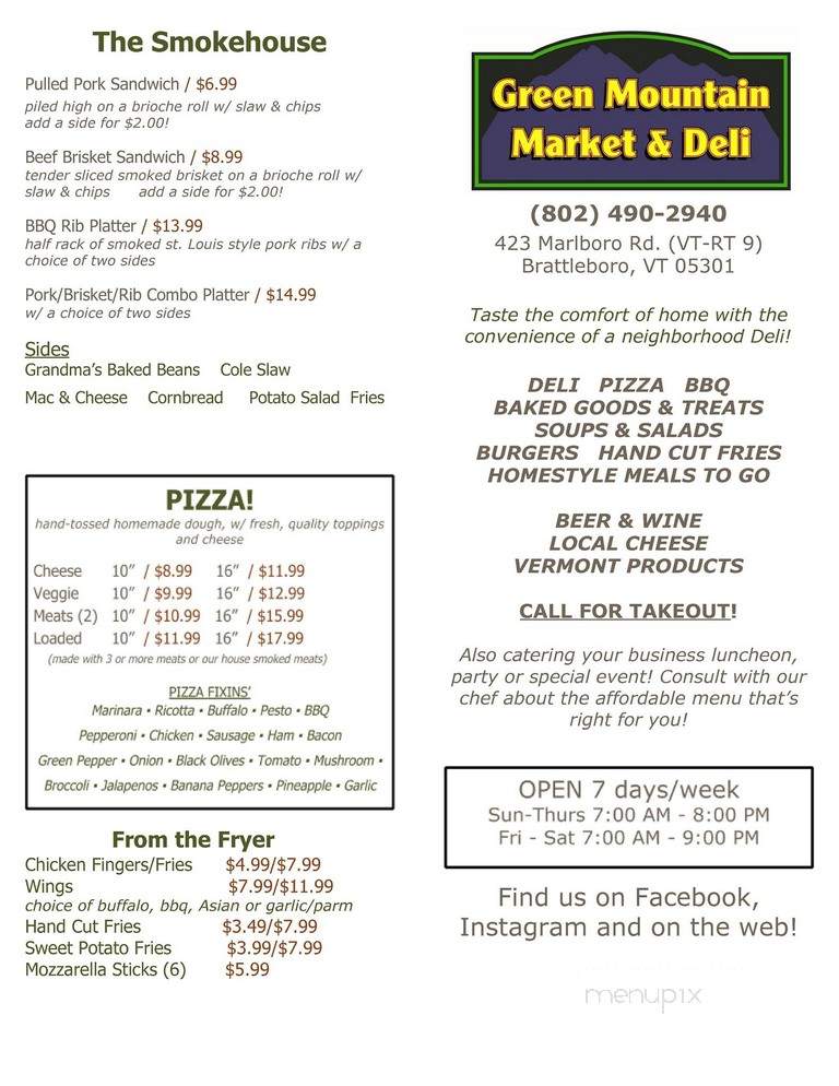 Green Mountain Market & Deli - Brattleboro, VT menu_pic