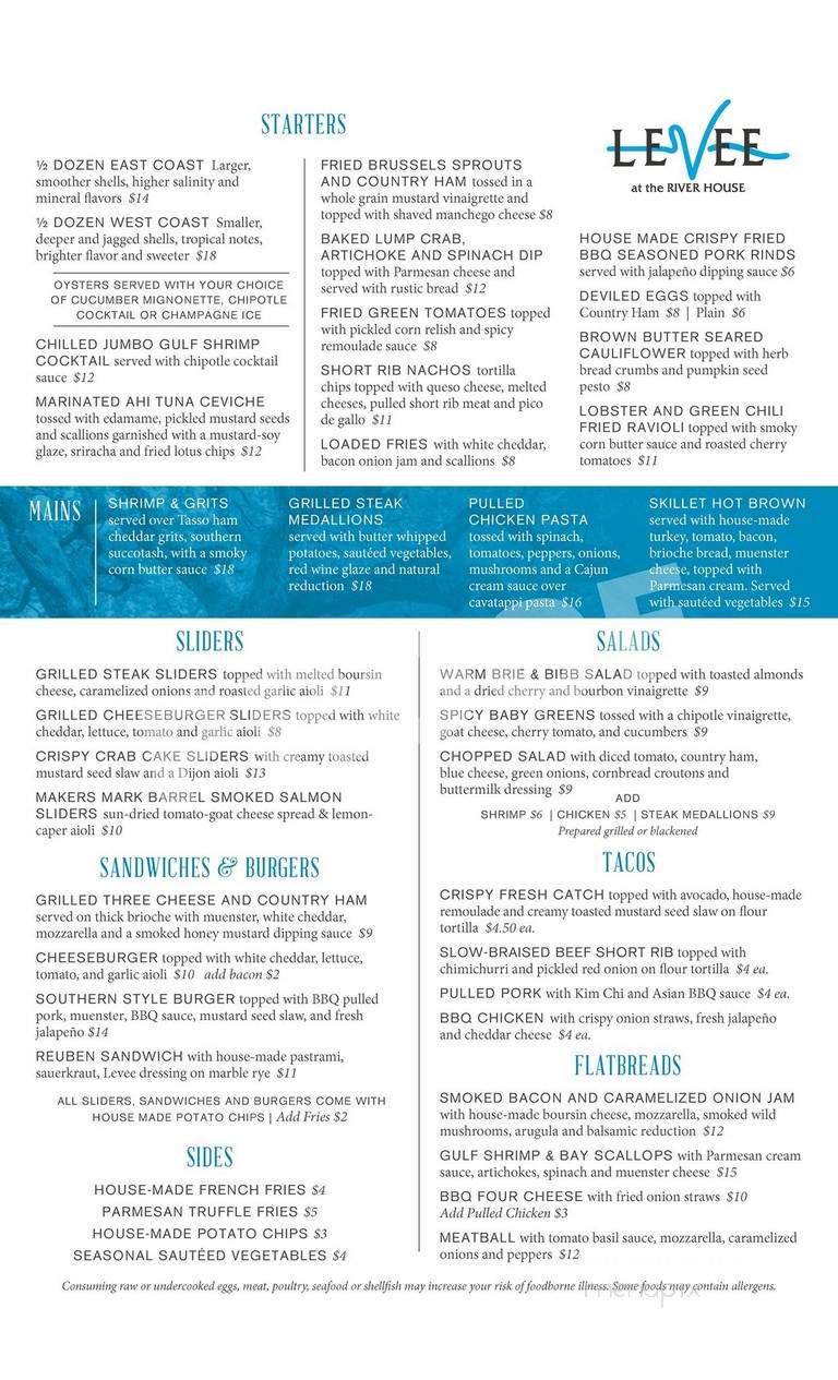 Levee at the River House - Louisville, KY menu_pic