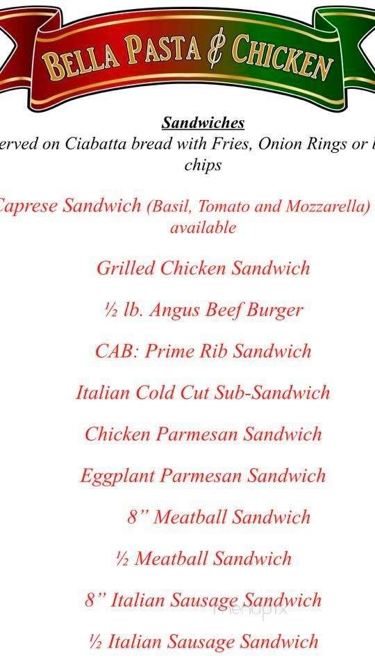 Bella Pasta & Seafood - Pueblo West, CO menu_pic
