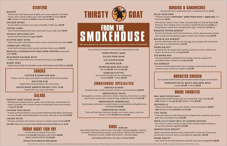 Thirsty Goat - Fitchburg, WI menu_pic