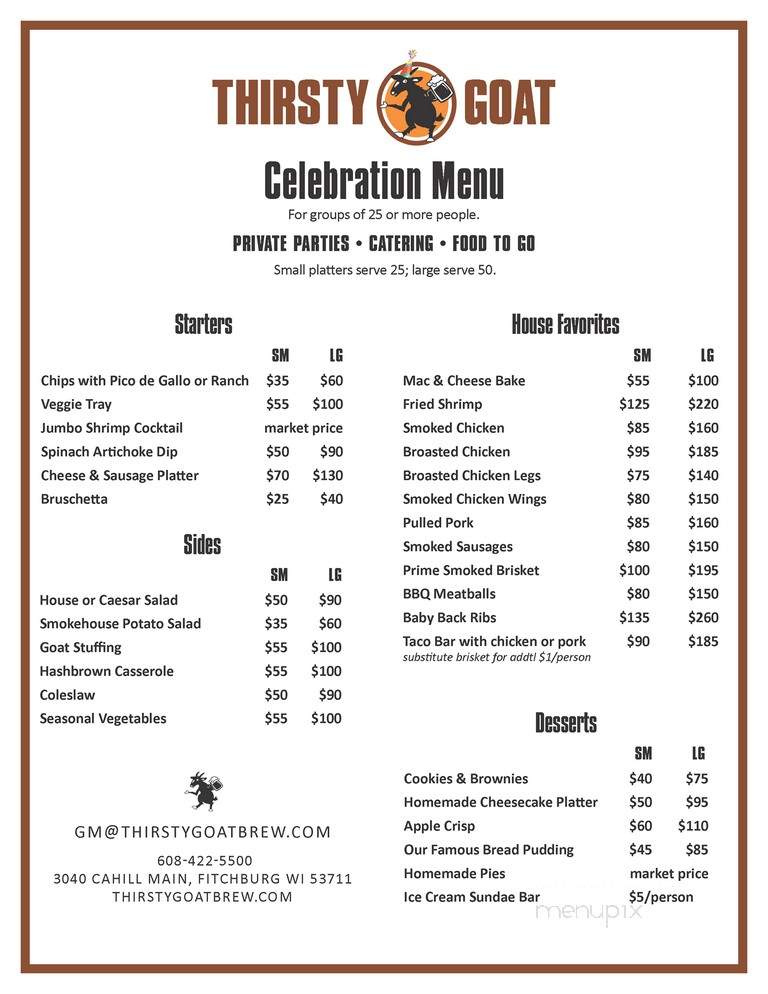Thirsty Goat - Fitchburg, WI menu_pic