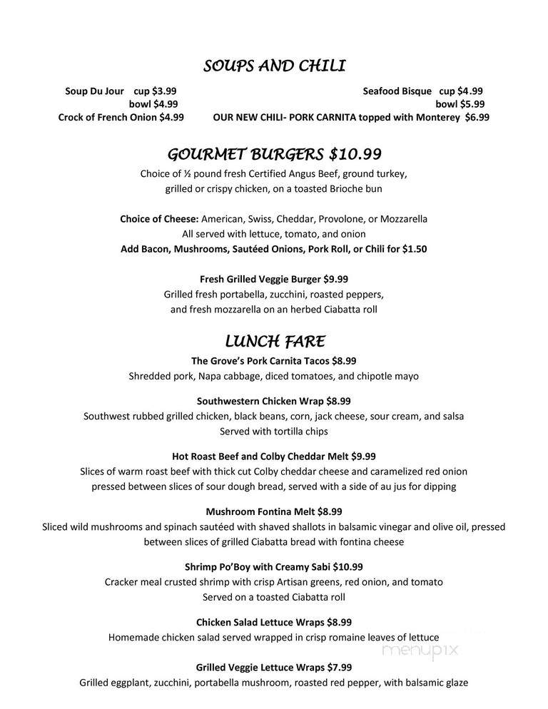 The Grove Restaurant and Tavern - Toms River, NJ menu_pic