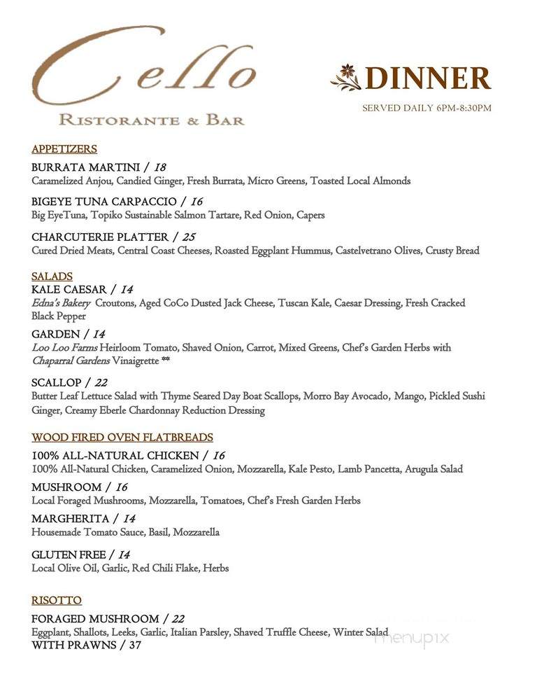 Cello Ristorante & Bar - Paso Robles, CA menu_pic