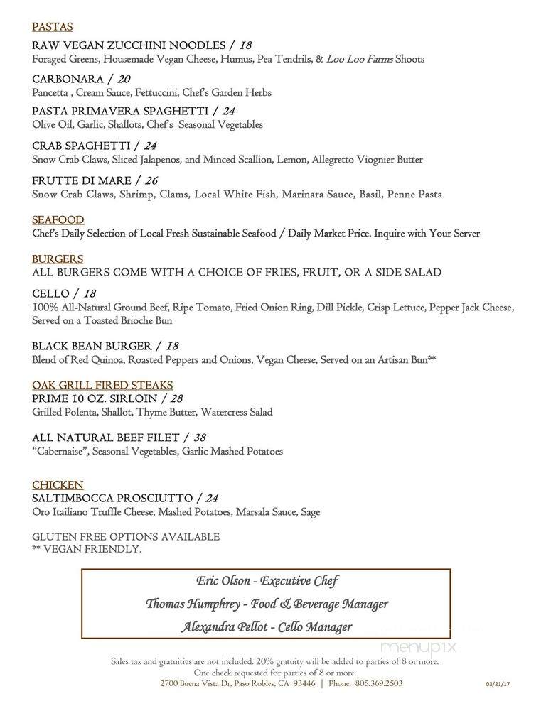 Cello Ristorante & Bar - Paso Robles, CA menu_pic