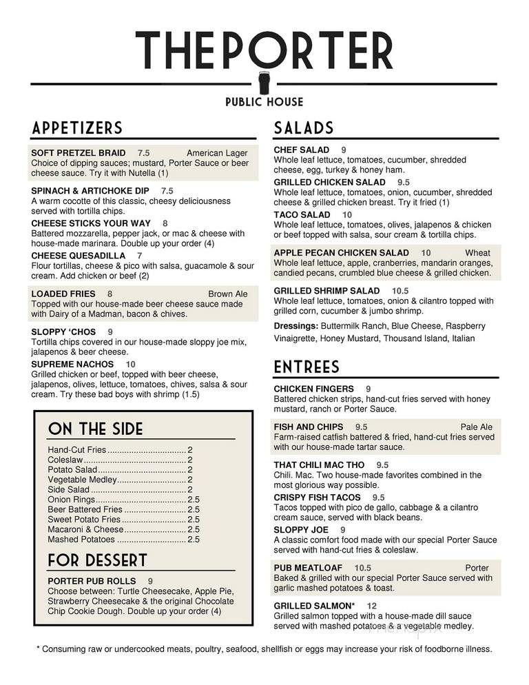 The Porter - Hattiesburg, MS menu_pic