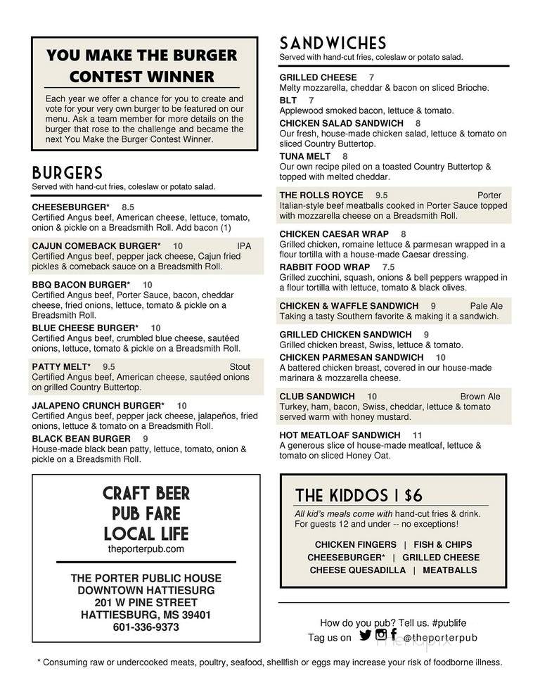 The Porter - Hattiesburg, MS menu_pic