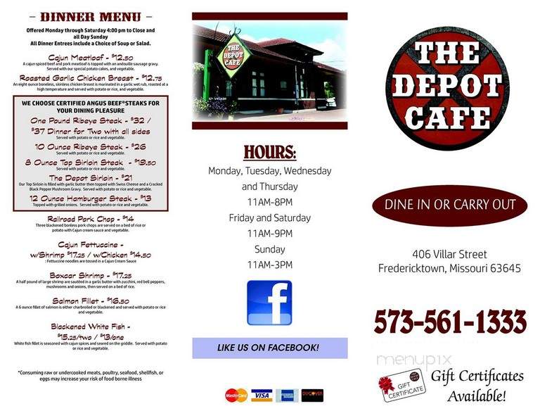 The Depot Cafe - Fredericktown, MO menu_pic