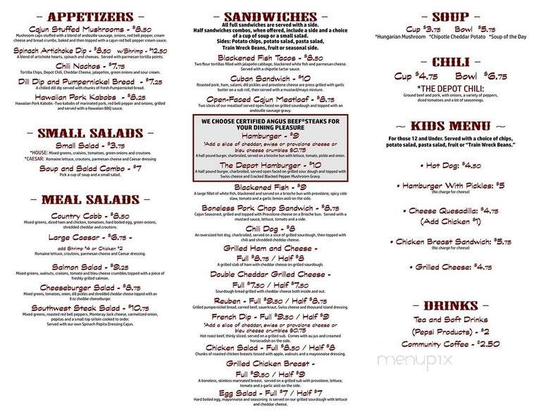 The Depot Cafe - Fredericktown, MO menu_pic
