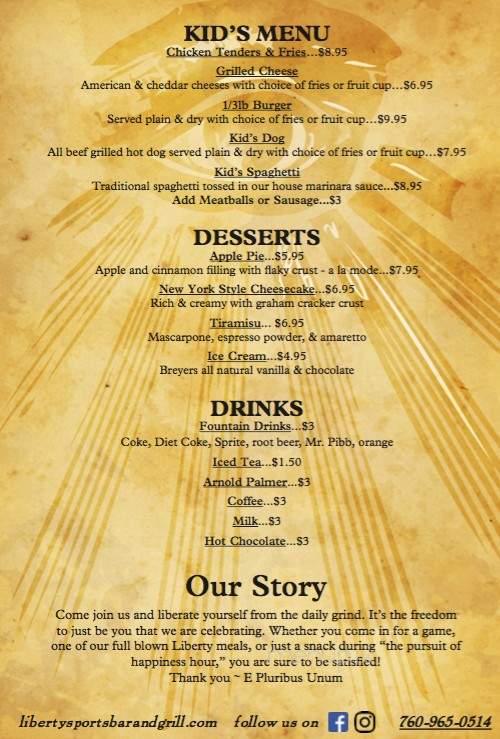 Liberty Sports Bar And Grill - Mammoth Lakes, CA menu_pic