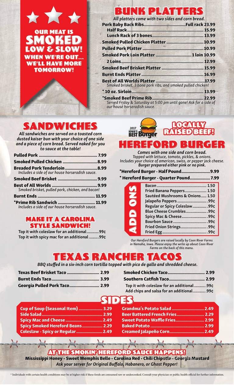 Smokin' Hereford BBQ - Storm Lake, IA menu_pic